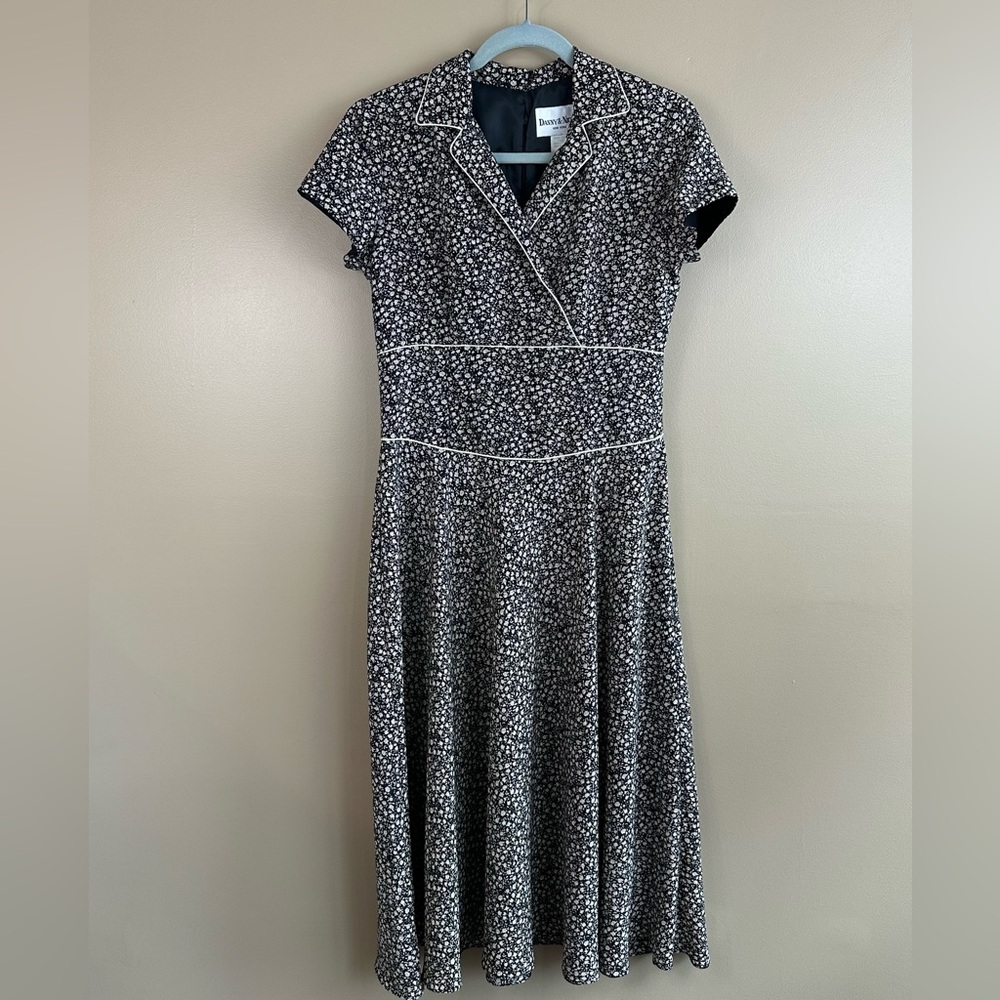 Vintage Danny & Nicole Black White Ditsy Floral Dress 6 Whimsigoth Dark Romantic